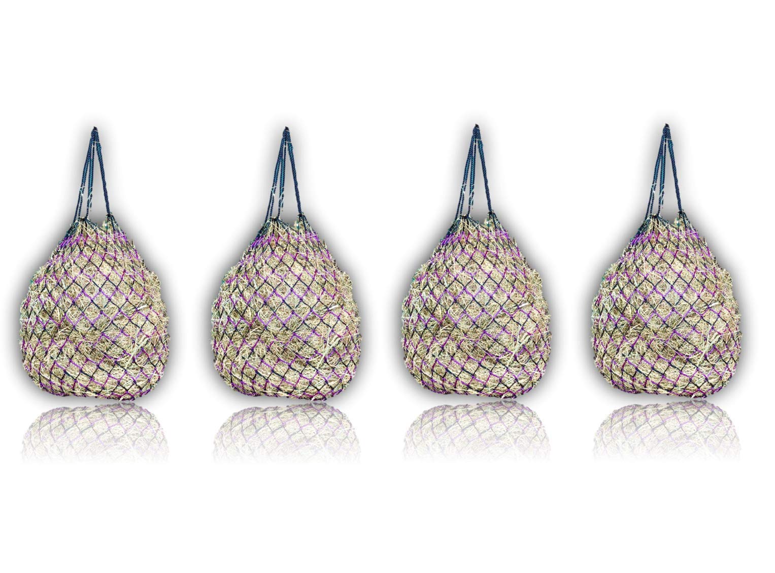 Extra Large Hay Net for Horses 5 x 5 cm Mesh Species-Appropriate Feeding Improved Digestion Hay Bag for Travelling Feeding Bag for Ponies Young Horses Old Horses Goats (4 x Black/Purple)