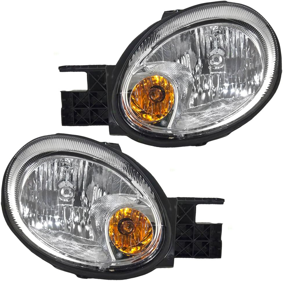 Amazon Com Headlights Headlamps With Chrome Bezels Driver And Passenger Replacements For 03 05 Dodge Neon 5303551ai 5303550ai Automotive