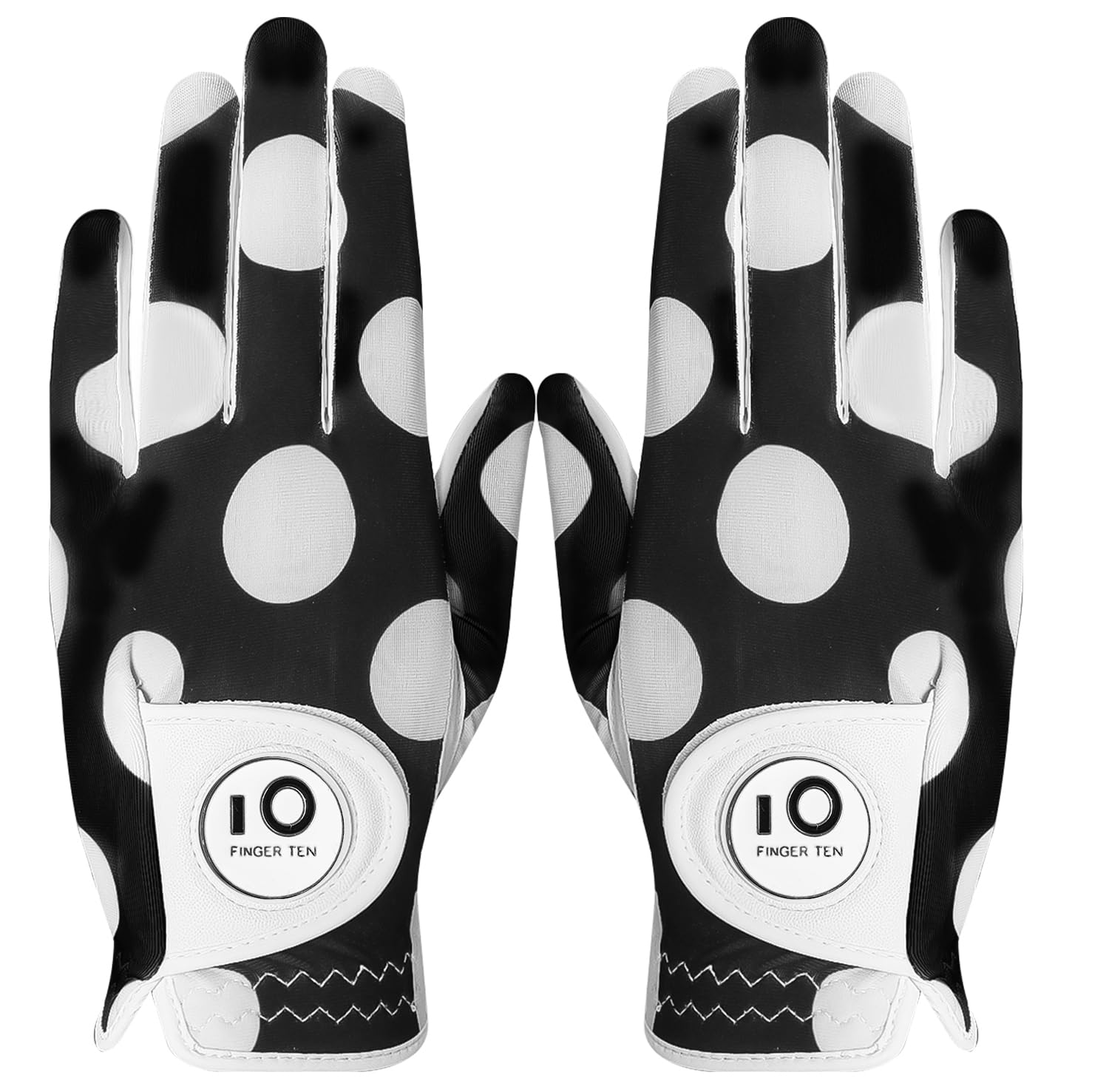 FINGER TEN Golf Gloves Ladies Pair for Left and Right Hand Leather,Golf Gloves for Women Weathersof Comfortable (Black, Small) — image 1