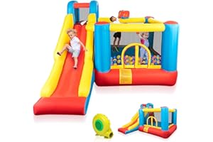 JOYMOR Bounce House Inflatable Bouncing Castle Play Center w/Air Blower, Jump'n Slide Bouncer, Suitable for Toddler Baby & Little Kids