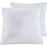 PHF 100% Cotton Waffle Weave Euro Sham Covers, 2 Pack 26" x 26" Bed Pillow Covers for Elegant Home Decor, No Filling, Luxury Aesthetic Soft Euro Pillow Cases for Bed, WhiteOEKO-TEX STANDARD 100