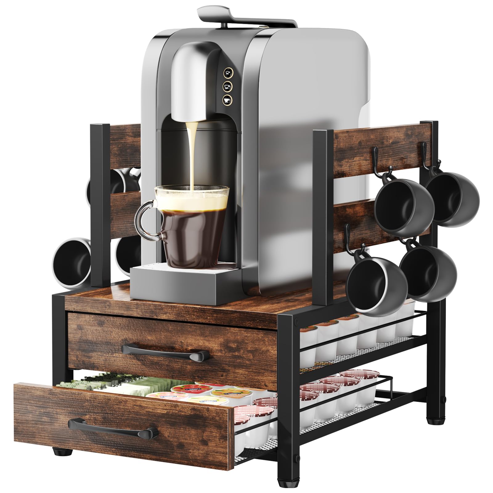 Photo 1 of Homsorout K Cup Holder Drawer - K Cup Storage Organizer, Coffee Pod Drawer with Hooks, Durable Iron-Wood Design, Space-Saving Coffee Station Organizer for Kitchen CounterLPNO409859381

