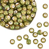 PONABEADIY 1 Box 120PCS Green Porcelain Beads with Holes Ceramic Round Leopard Printed Chinese Glazed Vintage Smooth Spacer Loose Spacer Bead for Jewelry Making Bracelets Necklace DIY Crafts Supply
