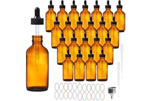 AuroTrends 4 oz Dropper Bottles Glass 24Pack, Amber Glass Tincture Bottles with Dropper - Dropper Bottle 4 oz with Funnel/Stickers/Plastic Graduated Pipette (4fl.oz, Set of 24)