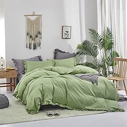 Luxlovery Sage Green Ruffle Comforter Set King Boho