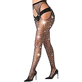 lmotpe Fishnet Stockings for Women Tights Rhinestone Women's Sparkly Stockings High Waist Fishnets