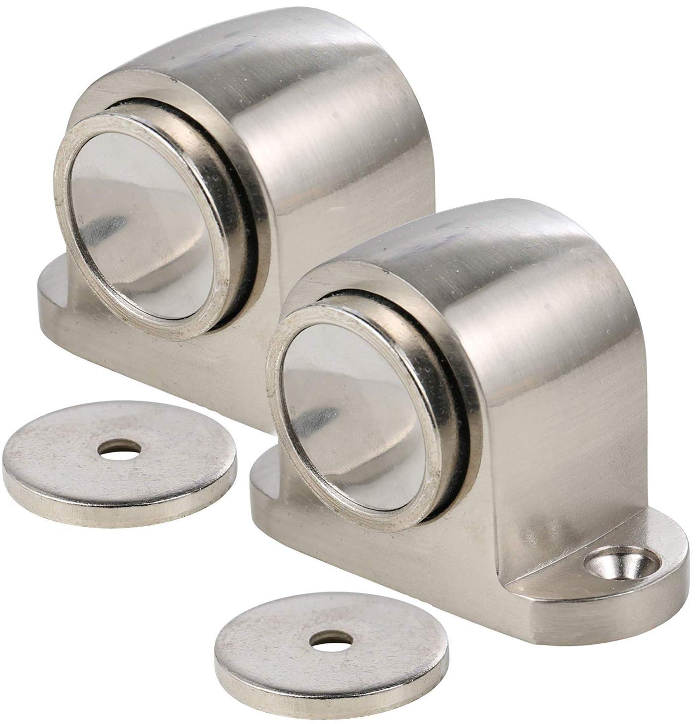 UHPPOTE Alloy Magnetic Door Stopper Brushed Finish with Round Catch Floor Mounted (Pack of 2)