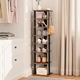 HOOBRO Tall Shoe Rack Vertical Organizer 8-Tier Narrow Rustic Brown EBF07XJ01G1 view 4
