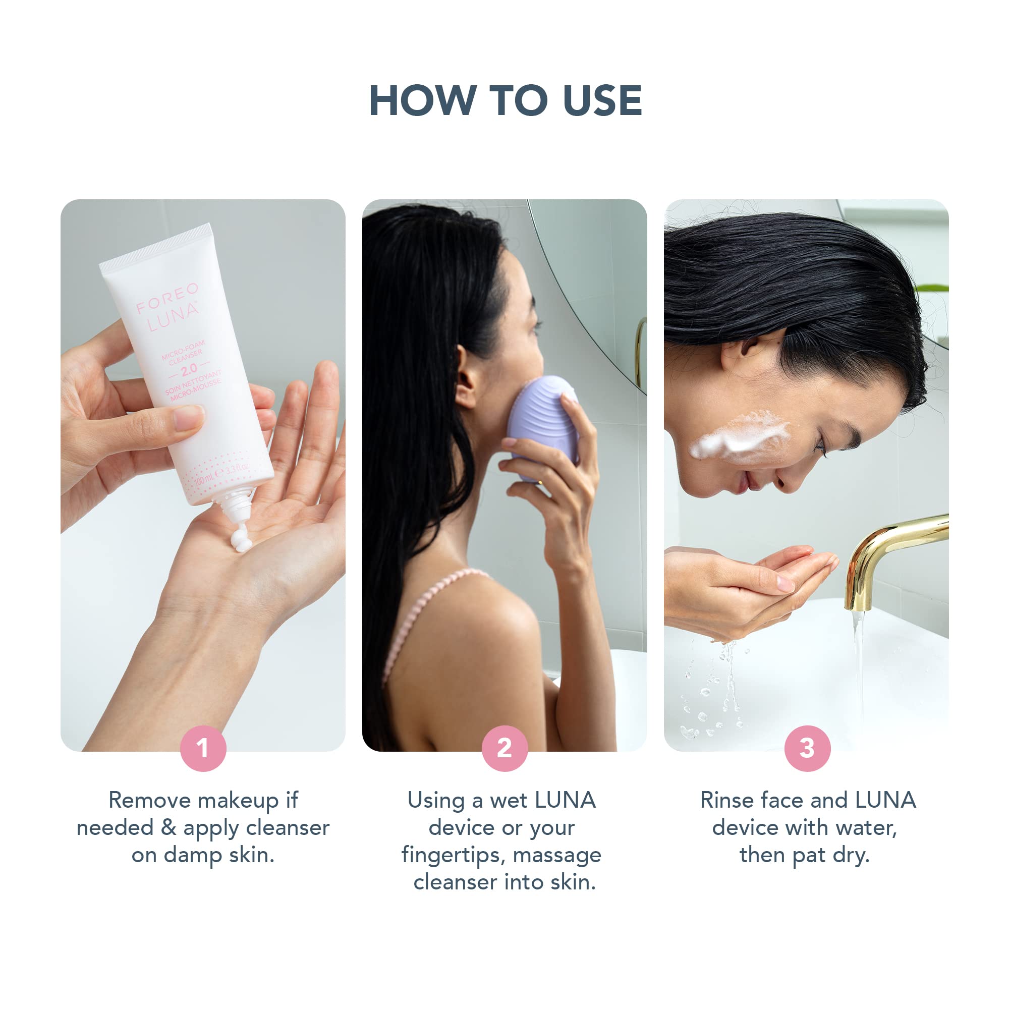FOREO LUNA Micro-Foam Face Cleanser 2.0 - Exfoliating Face Wash - Pore Minimizer - All Skin Types Facial Cleanser - Travel Size - Vegan - Facial Skin Care Products with Vitamin E - 3.3oz