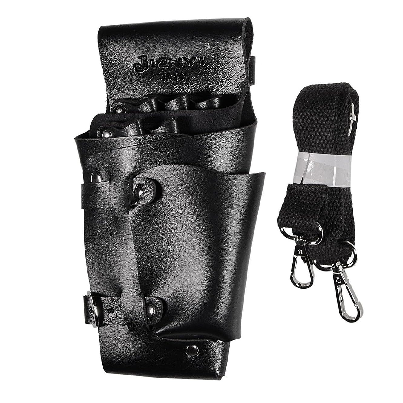 JZK Black PU Leather Hairdressing Scissors Holder case Holster Pouch, Hairdresser Scissors Belt Bag, Barber Tool Belt, Salon Hairdresser Tool case Bag for Scissors Combs, Clippers, Hair Clips