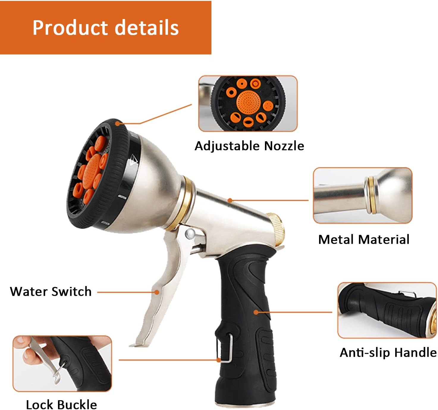 DOXILA Hose Nozzle Garden, Hose Nozzle Heavy Duty Metal Hose Spray, Nozzles with 9 Adjustable Patterns Front Trigger Hose Sprayer Water for Hand Watering Plants & Lawn, Car Washing, Patio, Dog & More : Garden & Outdoor