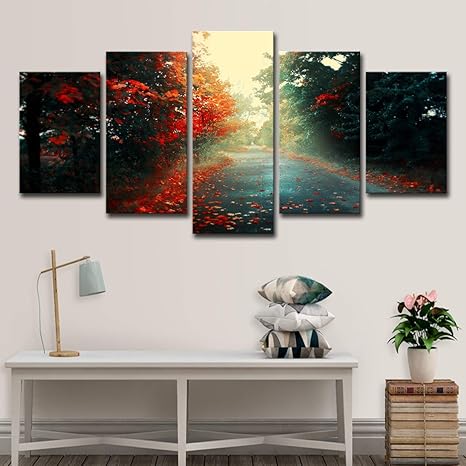 Amazon 5パネル ウォールアート 綺麗な 滝 キャンバスプリント 薄緑 森林 ナチュラル 画像 絵画 風景 春 夏 風景 にとって ホーム 壁の装飾 アートワーク A 40x60cm 2 40x80 2 40x100 1 ウォールステッカー オンライン通販