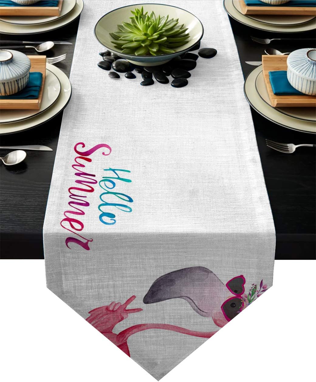 Fandim Fly Table Runner Funny Flamingo in Sunglasses Table Runners for Catering Events, Dinner Parties, Wedding, Indoor and Outdoor Parties, 16 x 72 Inch