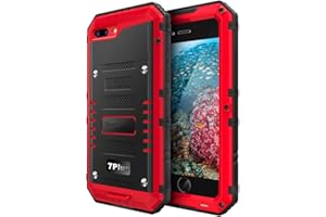 Beasyjoy for iPhone 8 Plus Case for iPhone 7 Plus Metal Case, Waterproof Full Body Protective Case with Screen Protector, Heavy Duty Rugged Shockproof Tough Military Grade Defender Case, Red