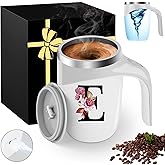 Initial Magnetic Stirring Coffee Mug Stainless Insulated Travel Cup Best Female Friend Happy Birthday Close Women Gifts Stuff Bestie Soul Sister Long Distance Personalized Unique Cute Xmas Present,E