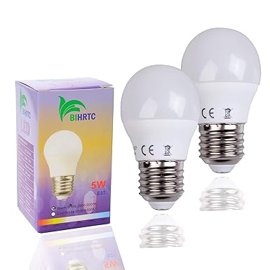 BIHRTC 2 Stück 5W E27 G45 LED Lampen Leuchtmittel Warmweiß 2800K-3000K Schraube LED Glühbirne Energiesparlampe ersetzt 40W Gl