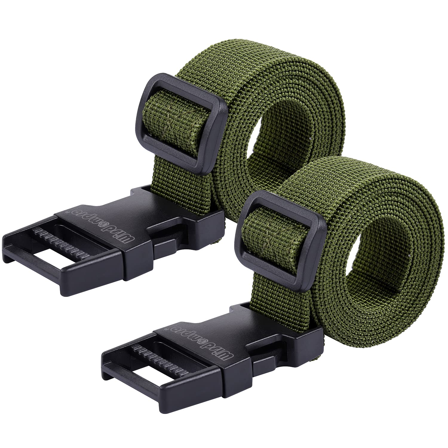Wisdompro Luggage Straps, 2 Pack Heavy Duty Utility Webbing Strap Adjustable for Backpacking, Camping, Hiking, Sleeping Bag Compression, Suitcases with Quick Release Buckle Clip - 48 inch, Army Green
