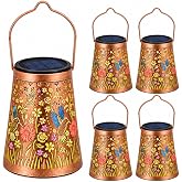 LeiDrail Colorful Hummingbird Solar Lanterns Outdoor Hanging 4 Pack | Antique copper-finish iron, fixed multicolor inserts, solar auto on/off, hanging or tabletop decor for patios and gardens.