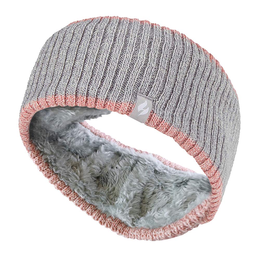 Heat Holders - Ladies Thick Cable Knitted Fleece Lined Thermal Winter Empty Skull Ear Warmer Headband (One Size, Ribbed Cloud Grey) โ image 1