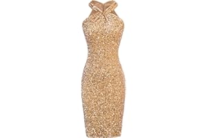GRACE KARIN Sequin Dress for Women Sleeveless Sparkly Glitter Halter Dress Bodycon Mini Club Dresses 2025