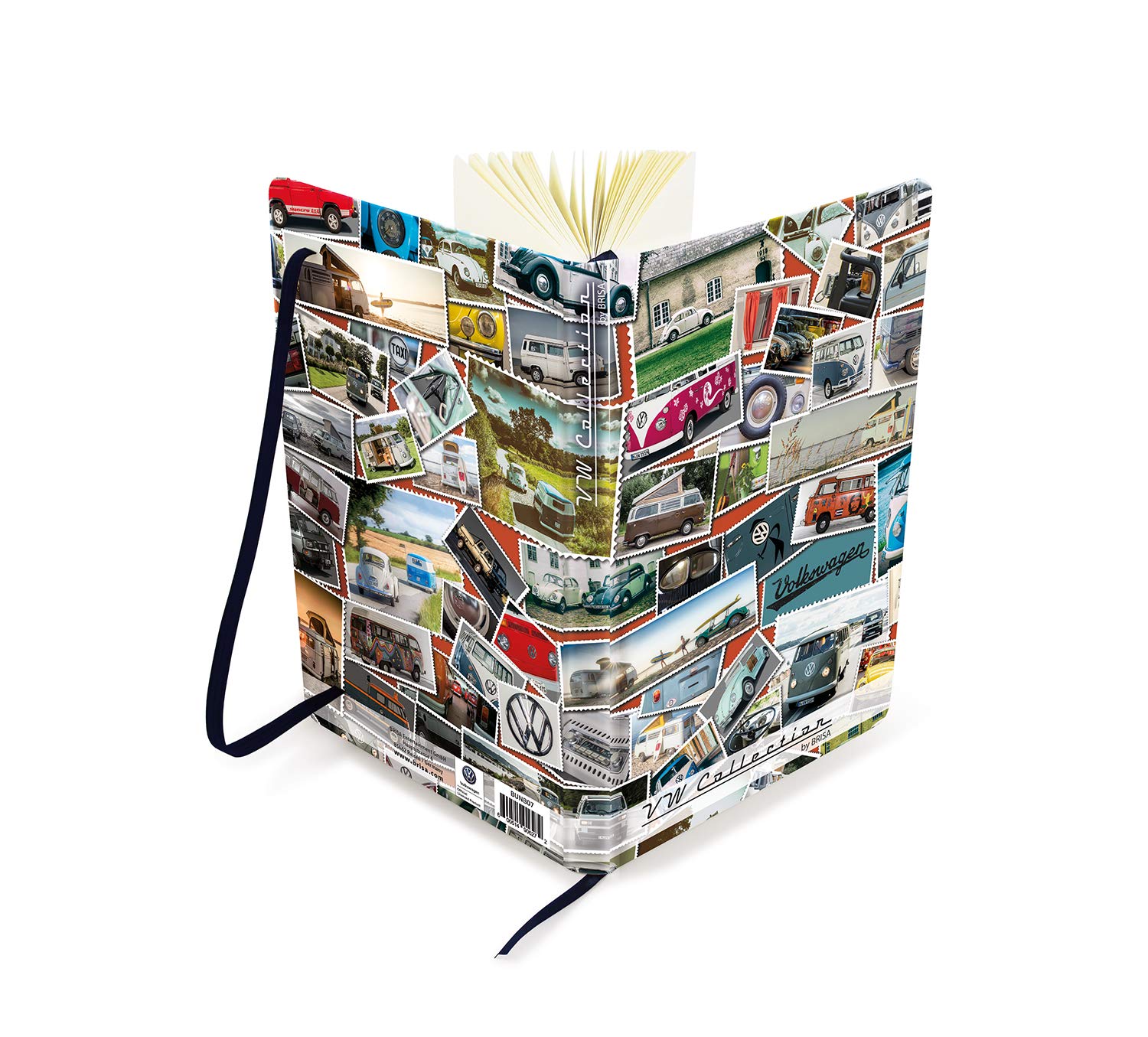 BRISA VW Collection - Volkswagen Notebook-Diary-Writing Book, Lined with Hardcover Binding in T1 bus, Beetle, GTI Design DIN A5 (T1 Bus/Stamps)