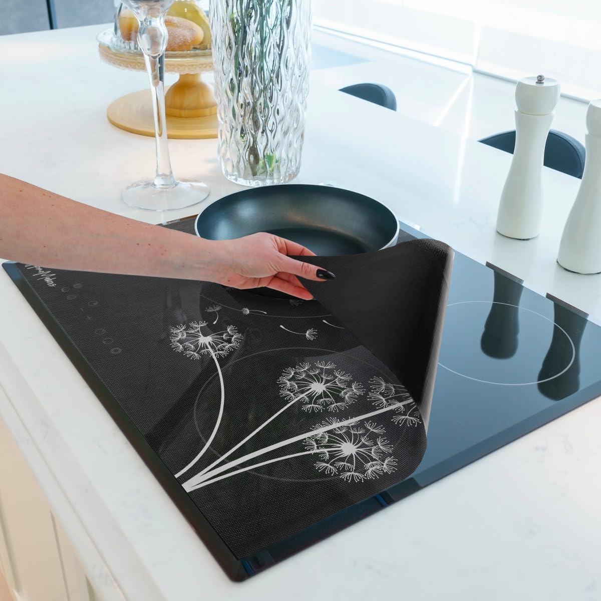 HomeMakers Translucent Induction Hob Protector Mat, Large 61x53cm, Heat Resistant Silicone Mat, Induction Hob Cover Protector, Easy to Clean,Cover for Cooking to Prevent Hob from Scratches(Dandelion)