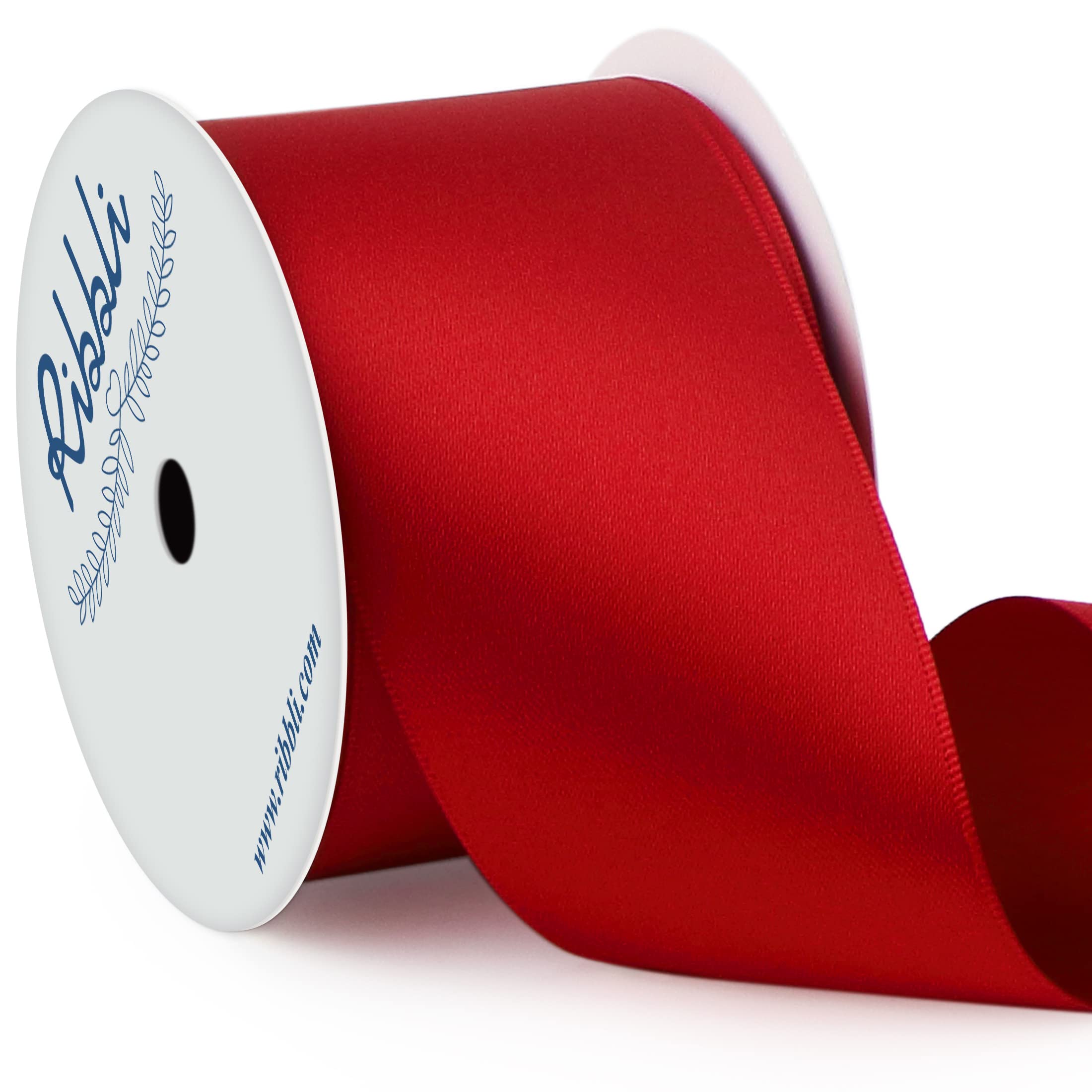 Ribbli Red Double Faced Satin Ribbon, 2” x
