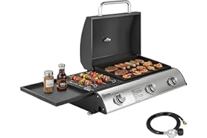 Outsunny 3 Burner Portable Propane Gas Grill Griddle, 2-in-1 Tabletop Grill and Griddle Combo with Convertible Shelf, Thermom