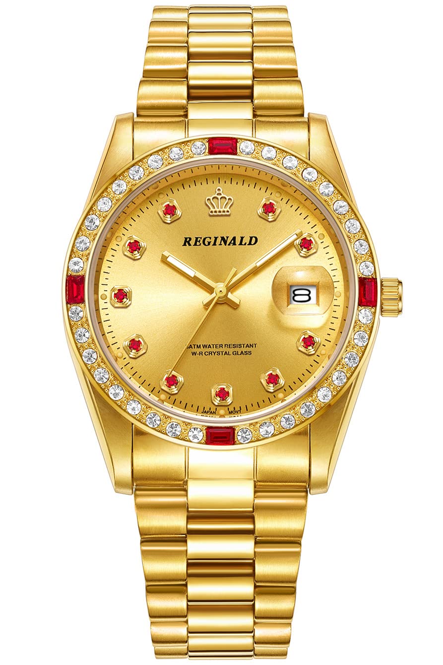 Reginald Mens Watches Hands Sapphire Full Gold Stainless Steel Quartz Dial Unisex Watch
