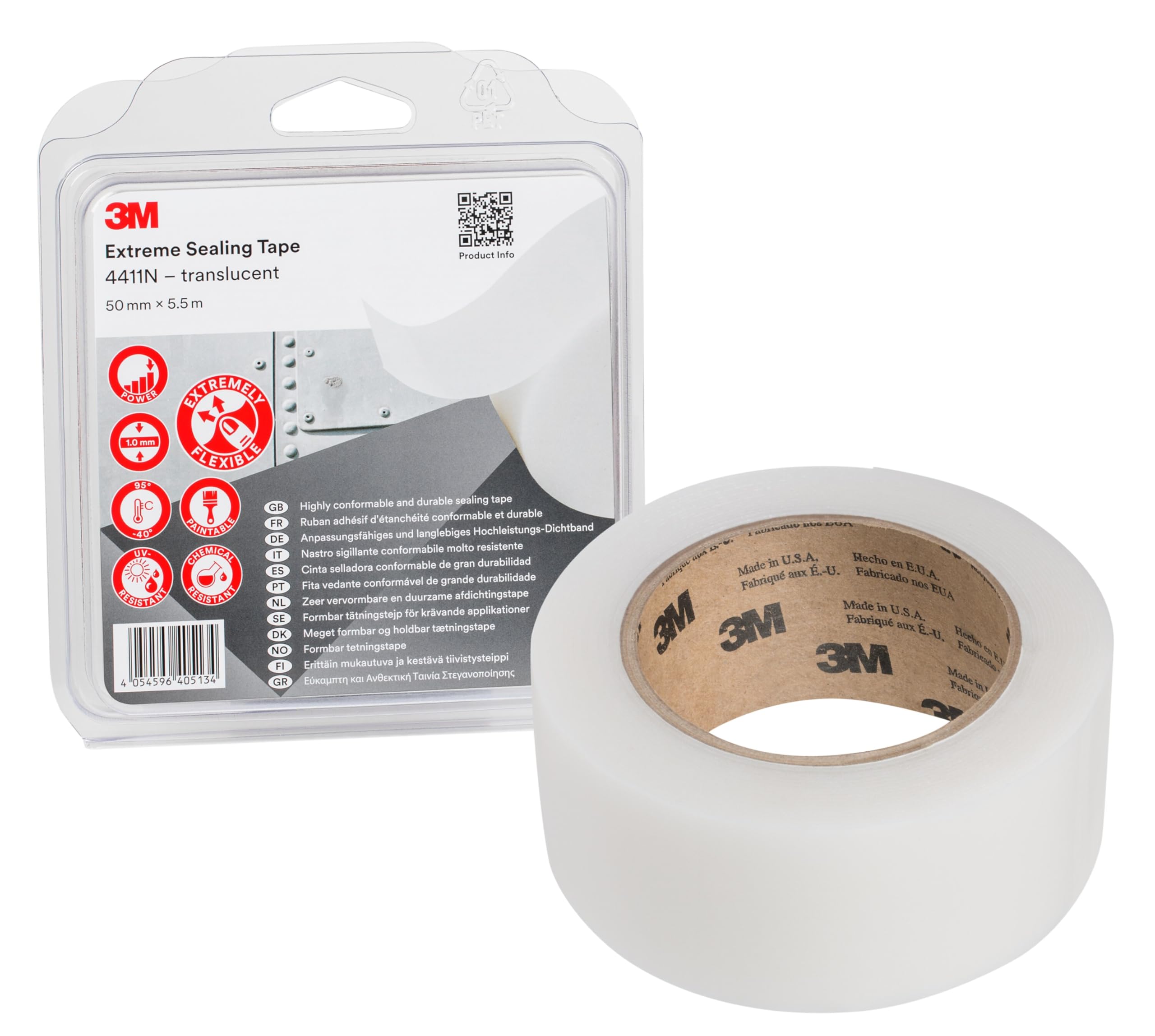 3M Extreme Sealing Tape 4411N - sticks on contact to many metals and plastics without drying time, dripping, oozing, or mess - 50 mm x 5.5 m, translucent, thickness 50mm x 5.5m, 1.0 mm (1 Blister Pack)