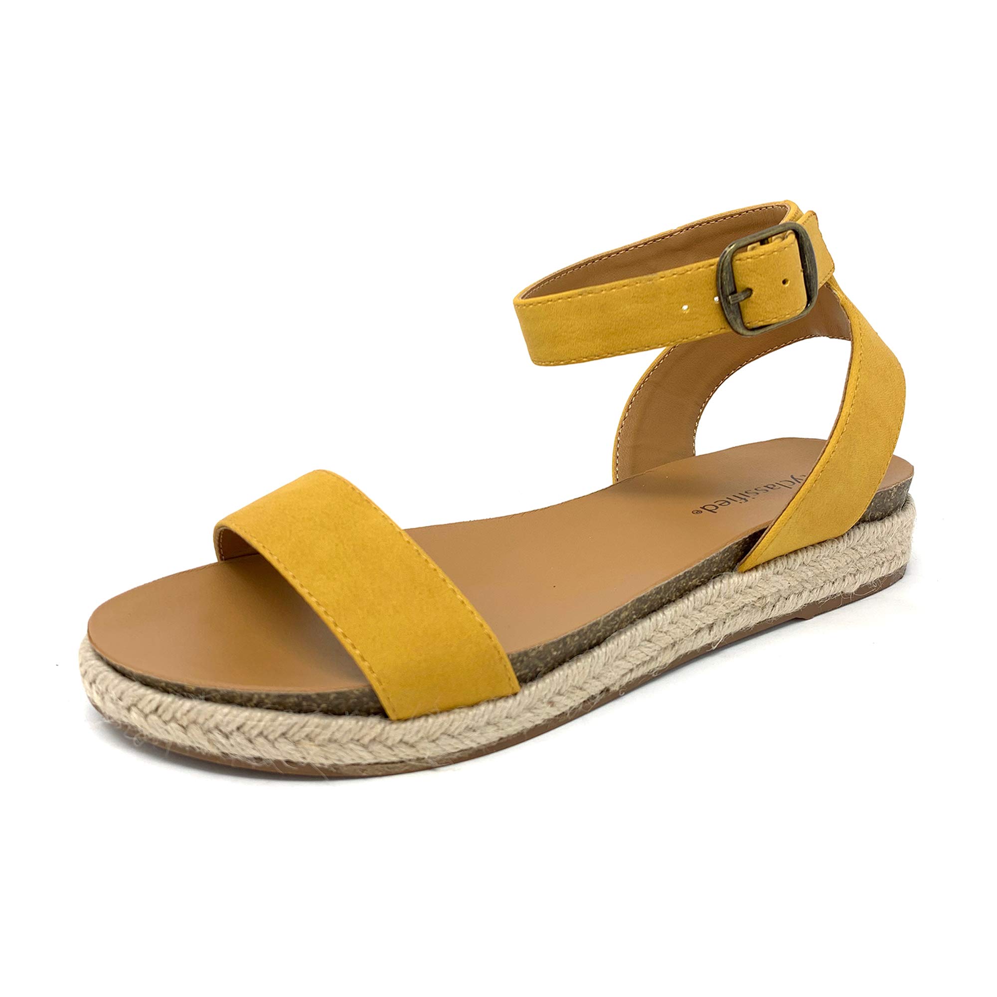 City Classified Tacoma Casual Espadrille Wedge Heel with Ankle Buckle Straps (8.5 M US, Mustard)