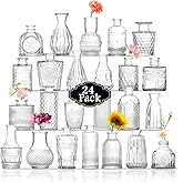 ROLLSCERAY Bud Vases in Bulk 24, Small Vase for Flowers, Glass Vase for Centerpieces, Small Flower Vases for Centerpieces, Mini Vases, Vintage Vase, Clear Bud Vases for Wedding Table Decor