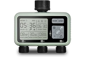 JOHGEE Watering Timer 3 Zone, Sprinkler Timer, Programmable Garden Outdoor Hose Faucet Timer with Rain Delay, Auto & Manual Watering System, Water Hose Timer Irrigation Timer 3 Outlet for Garden Lawn