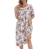 COSUNIONY Cotton Nightgowns for Women Soft Sleep Dress Ladies Short Sleeve Sleepwear with Pockets