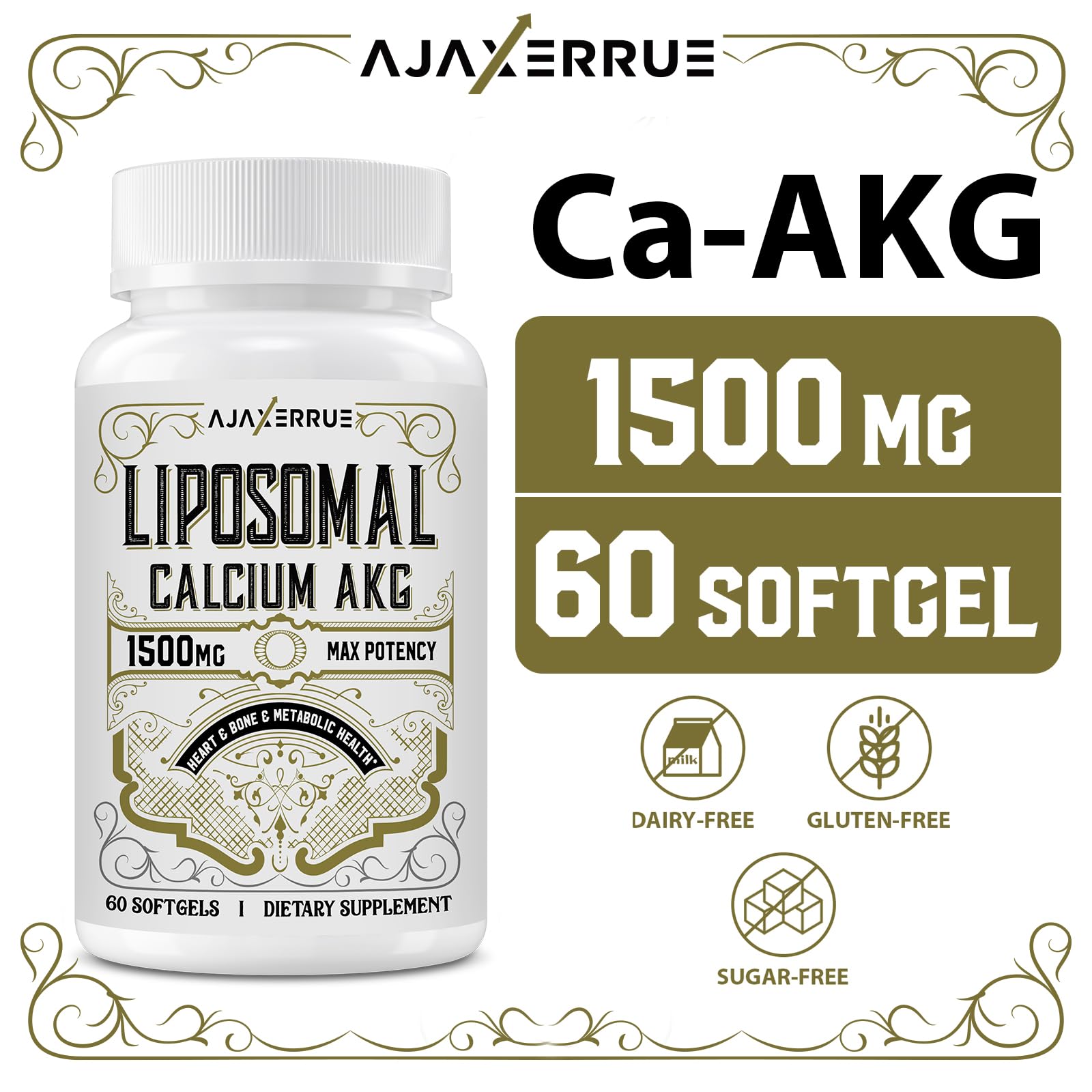 Liposomal Calcium AKG Supplement 1500 MG (Alpha-Ketoglutaric Acid), High Absorption, More Effective Than AAKG, Ca AKG for Longevity, Age Defense, Cellular Energy, Metabolic Function, 60 Softgels