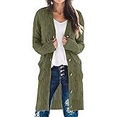 MEROKEETY Women's 2025 Long Sleeve Cardigan Sweater Fall Winter Cable Knit Open Front Button Long Outerwear