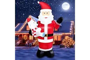 JPHUIDE Christmas Inflatable Outdoor Decor 6.5FT Blow Up Santa Claus Cute Polar Bear Lighted Inflate Xmas Decoration Lights for Lawn, Garden, Patio, Holiday Party Indoor Home Winter Display Oraments