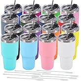 Dongni 30 oz Tumbler with Lid and Straw, Stainless Steel Tumblers Bulk, Insulated Vacuum Double Wall Travel Coffee Mug, Durable Powder Coated Tumbler Cups（Mix 16 pack）