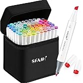 SFAIH Alcohol Markers Fine Tip & Chisel Tip - 72 Colors Double Tipped Art Markers for Adult Coloring Books Illustration, Gifts for Artist Adult - Refillable Alcohol-based Ink