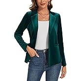 LADI TREND Women's Velvet Suit Blazer Jacket Casual Notch Collar Long Sleeve Two Buttons Open Front Blazer Coat Pocket