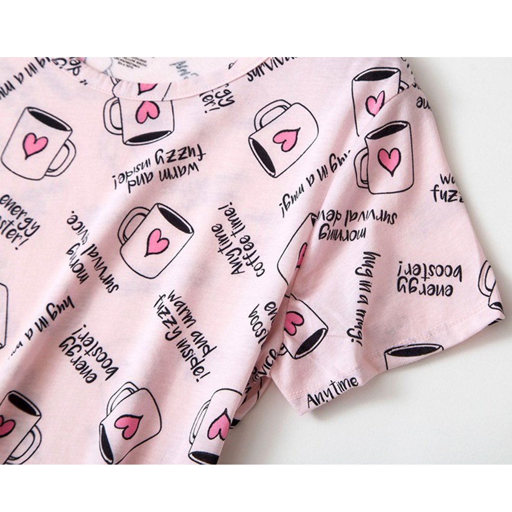 ENJOYNIGHT Women\'s Cute Sleepwear Print Tee and Shorts Pajama Set (Large, Cup)