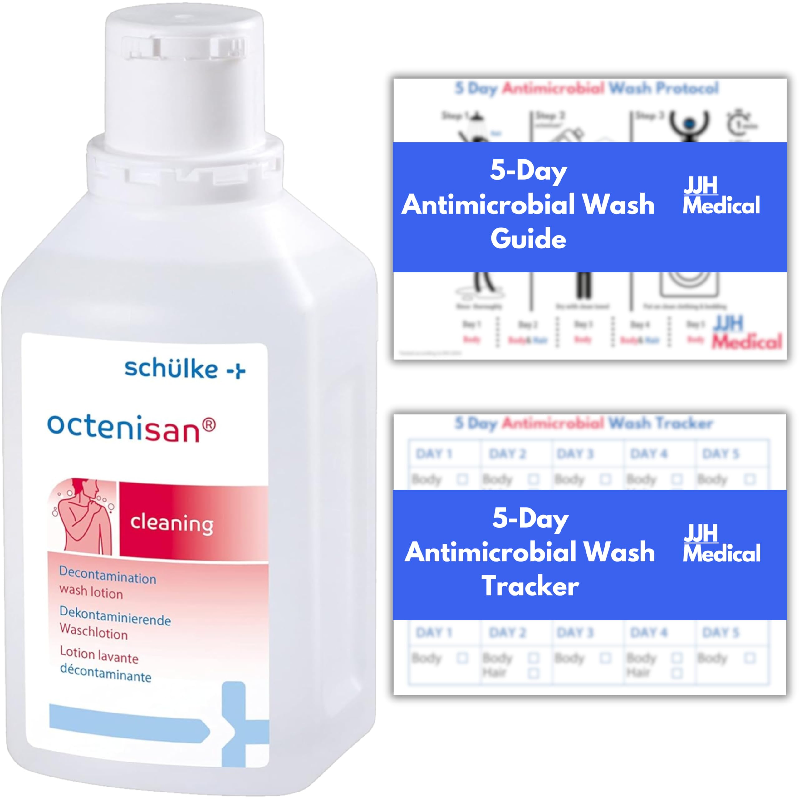 Schulke Octenisan Antimicrobial Body Wash – Antimicrobial Body Wash for Whole-Body Cleansing, Includes JJH Medical 5-Day Protocol Guide & Tracker for Daily Hygiene