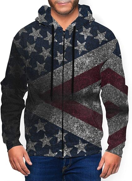 Felpa Con Cappuccio Uomo JH DESIGN - Bandiera Americana Chevy, Doppia Faccia, Cotone E Poliestere
