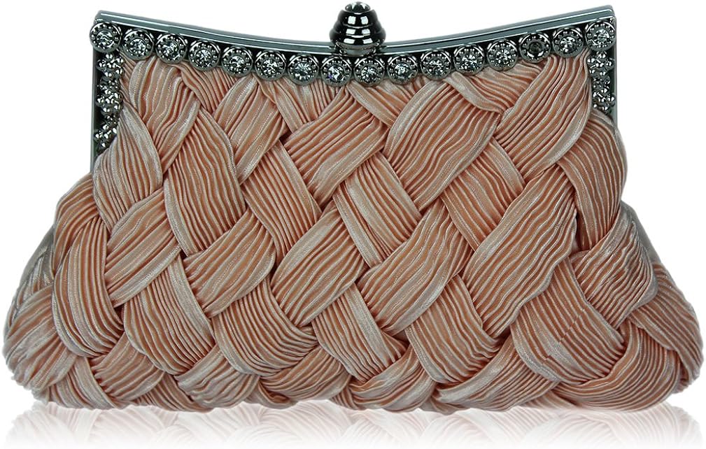Womens Nude Woven Style Clutch Evening Bag with Diamante Frame KCMODE