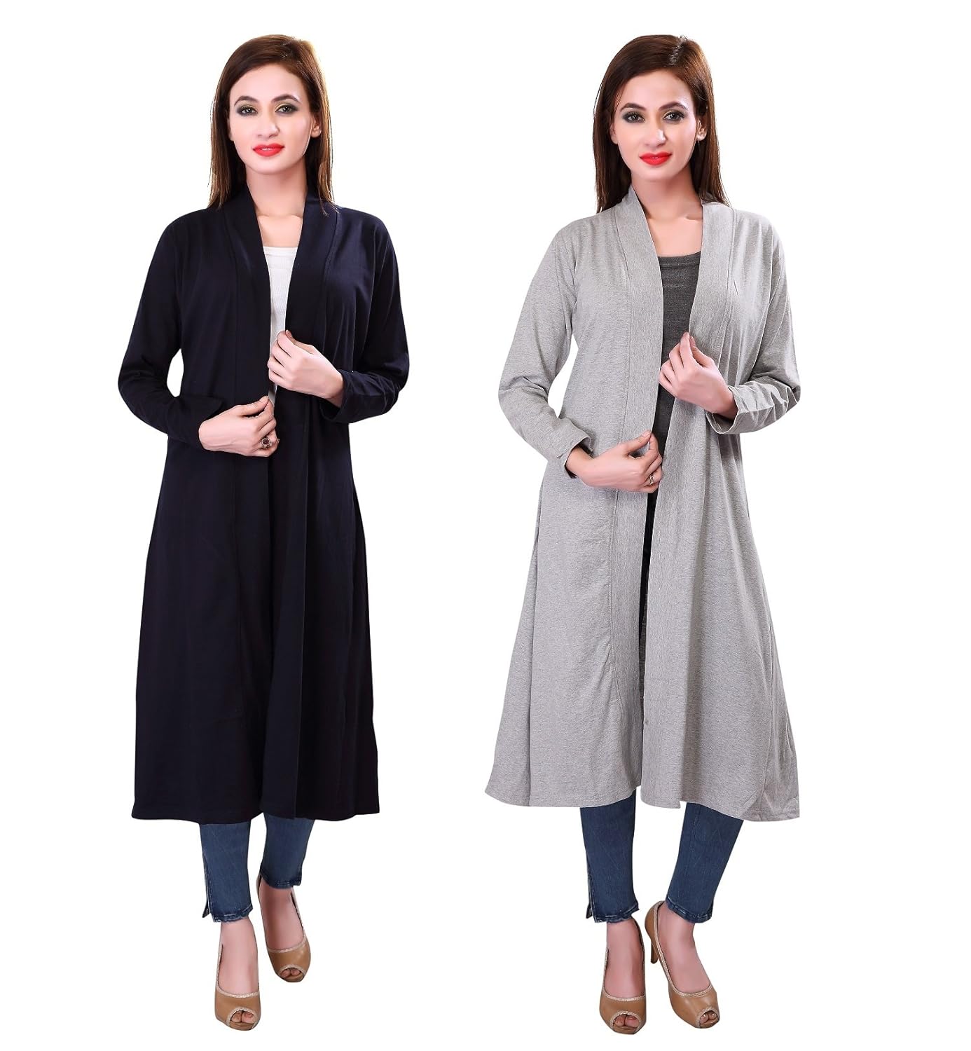 bfly women's viscose long shrugs-pack of 2, (black & grey)