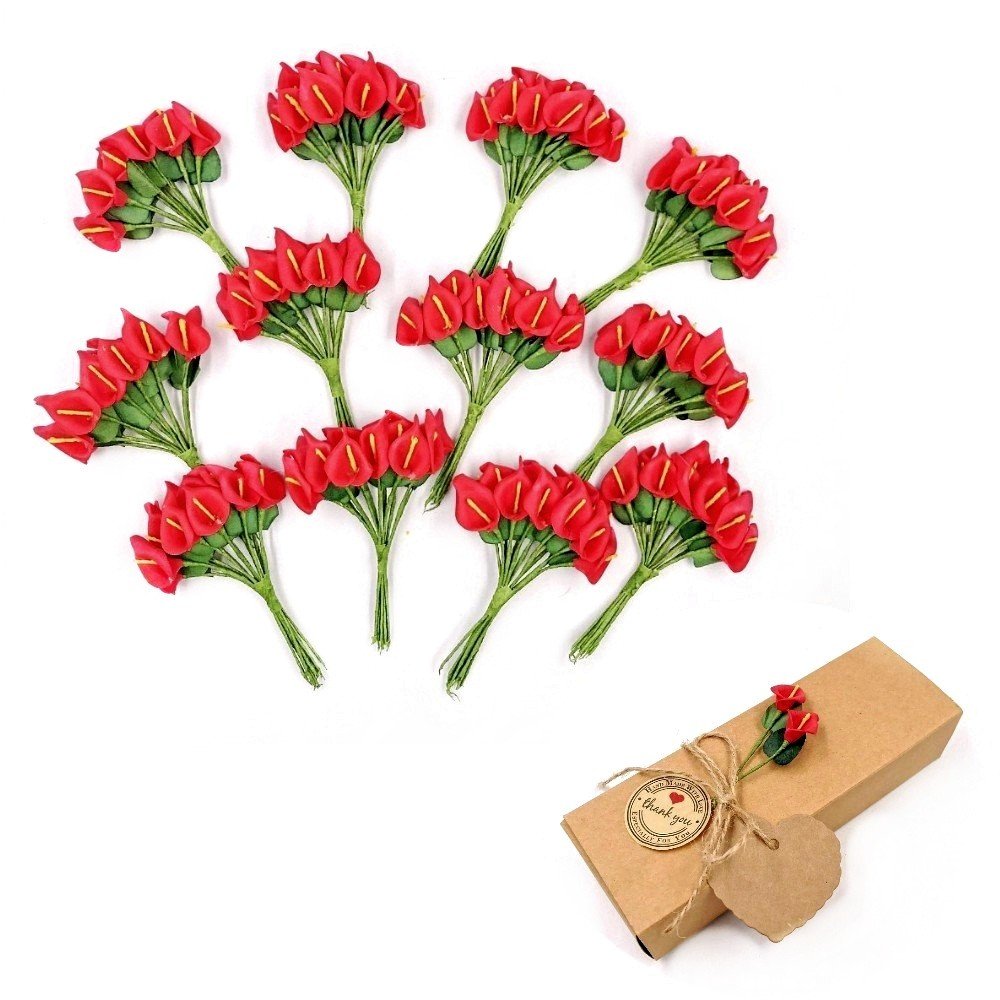JZK 144x Foam red calla lily small artificial flowers for crafts favour box gift box card making embellishment decoration DIY for wedding birthday party