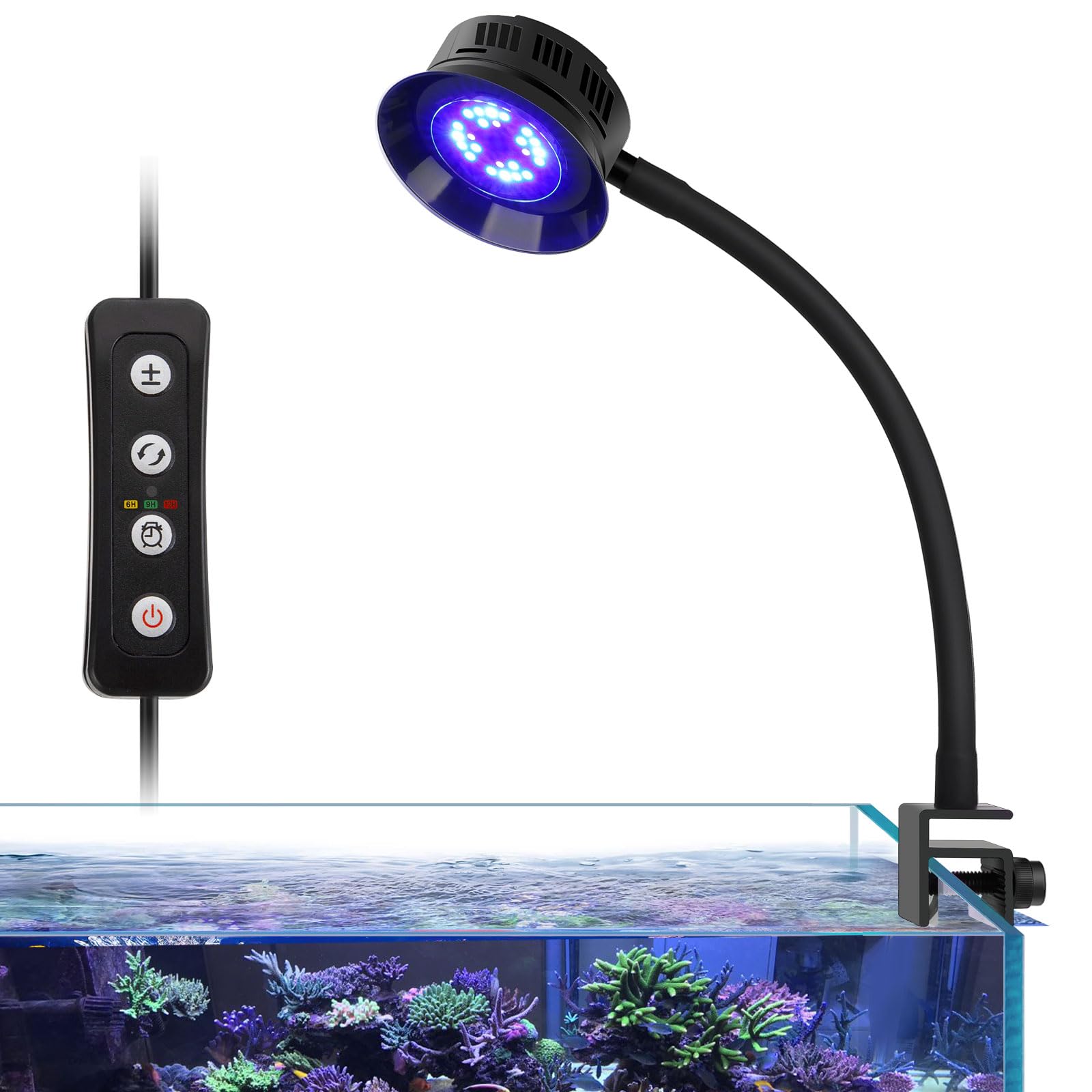 hygger Clip On Saltwater Aquarium Light,30W Reef Aquarium Led Lighting,Full Spectrum Marine Aquarium Light,Adjustable Brightness Fish Tank Light with 3 Timming Settings for Coral Marine Tank