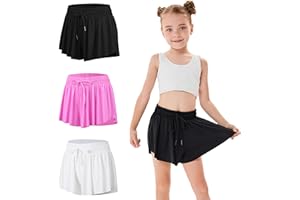 YKNKTSTC 3 Pack Girls Flowy Shorts with Spandex Liner 2 in 1 Youth Junior Butterfly Skirts for Fitness Running Sports