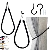 SLIFEOW Curtain Tiebacks Ropes, Curtain Tie Backs Holdbacks Black 2 Pack | Curtain Ties with 2 Metal Screw Hooks, No Drilling or Wall Mount 2 Ways for Indoor and Outdoor Curtain Drape Tiebacks