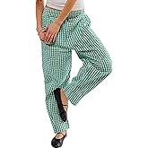 Ogfao Women's Plaid Pant Gingham Lounge Pants Wide Leg Mid Rise Elastic Waist Checkered Long Trousers with Pockets